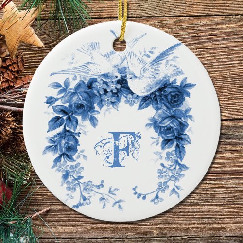 Romantic Wreath•Doves Ceramic Ornament