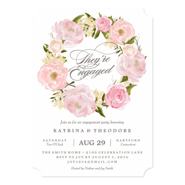Romantic Wreath Engagement Party Invitation