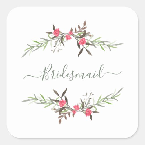 Romantic Wreath in Multicolored Tones Bridesmaids Square Sticker