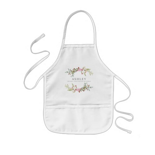 Romantic Wreath in Pink Flowers for Girl Kids Apron