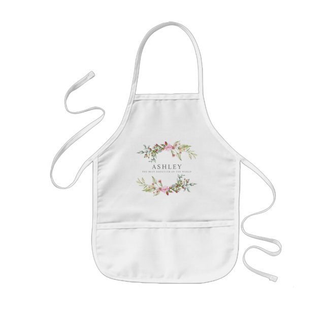 Romantic Wreath in Pink Flowers for Girl Kids' Apron (Front)