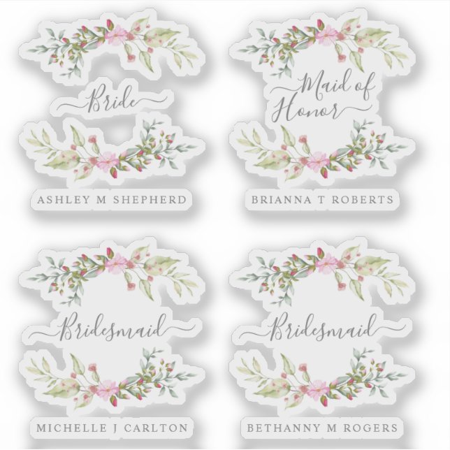 Romantic Wreath in Pink for Bride and Bridesmaids Sticker (Front)