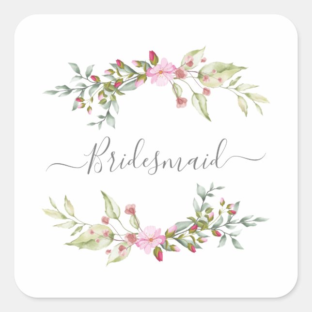 Romantic Wreath in Pink for Bridesmaids Square Sticker (Front)