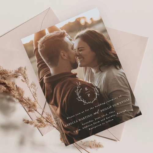 Romantic Wreath Monogram Photo Wedding Invitation