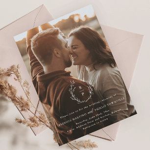 Romantic Wreath Monogram Photo Wedding Invitation