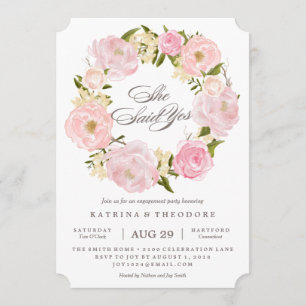 Romantic Wreath She Said Yes Engagement Invitation