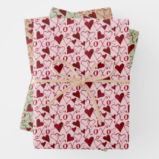 Romantic XXOO Calligraphy Hearts Valentine's Day Wrapping Paper Sheets