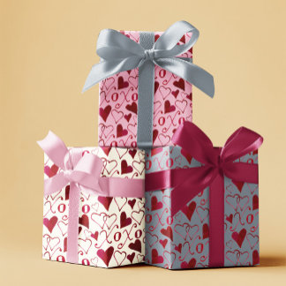 Romantic XXOO Calligraphy Hearts Valentine's Day Wrapping Paper Sheets