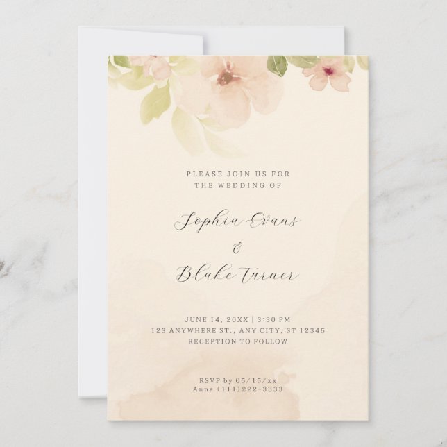 Romantic Yellow and Green Floral Yellow Wedding Invitation (Front)