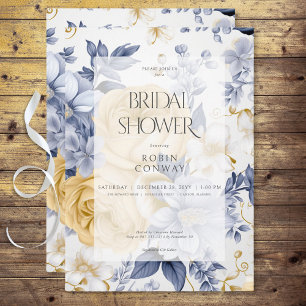 Romantic Yellow Blue & White Floral Bridal Shower Invitation