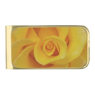 Romantic Yellow Rose Petals Gold Finish Money Clip