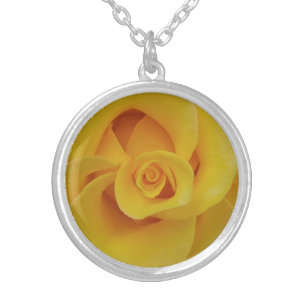 Romantic Yellow Rose Petals Silver Plated Necklace