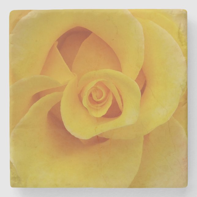 Romantic Yellow Rose Petals Stone Coaster (Front)