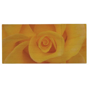 Romantic Yellow Rose Petals Wood USB Flash Drive