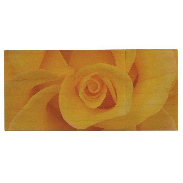 Romantic Yellow Rose Petals Wood USB Flash Drive (Front)