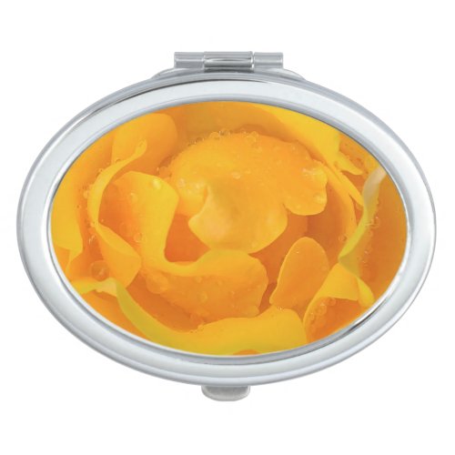 Romantic Yellow Rose Water Drops Compact Mirror