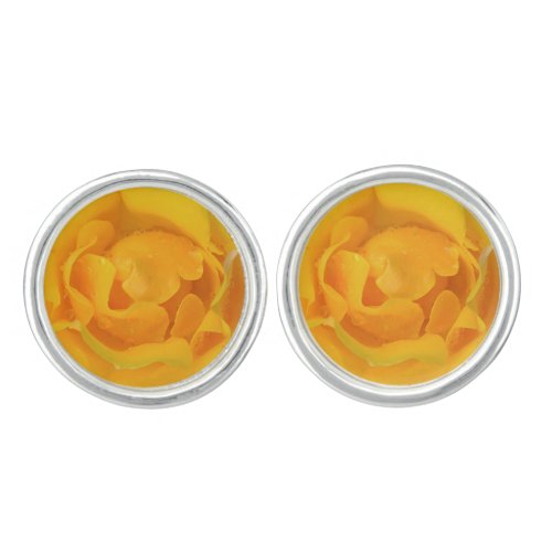 Romantic Yellow Rose Water Drops Cufflinks