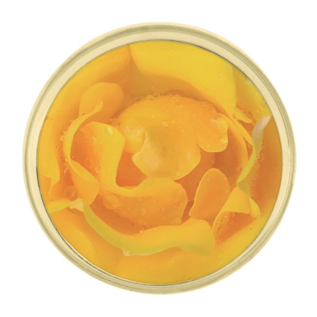Romantic Yellow Rose Water Drops Gold Finish Lapel Pin (Front)