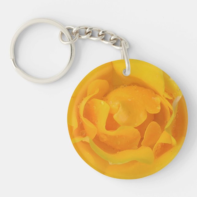 Romantic Yellow Rose Water Drops Keychain (Front)