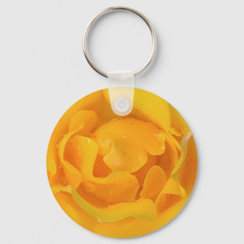 Romantic Yellow Rose Water Drops Keychain