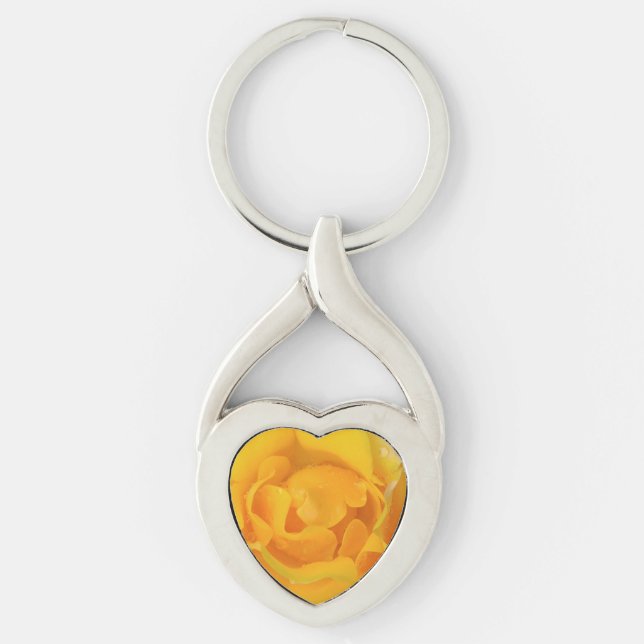 Romantic Yellow Rose Water Drops Keychain (Front)