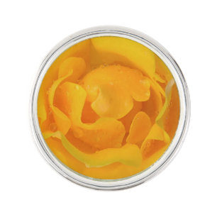 Romantic Yellow Rose Water Drops Lapel Pin