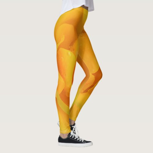 Romantic Yellow Rose Water Drops Leggings