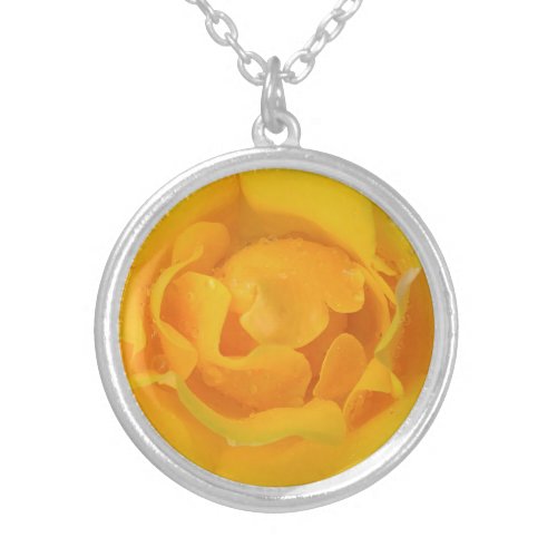 Romantic Yellow Rose Water Drops Silver Plated Necklace