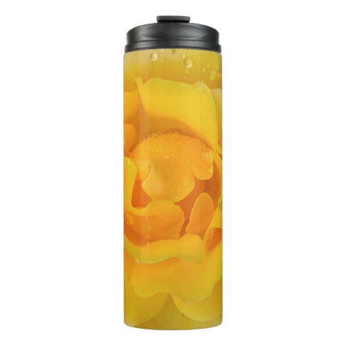 Romantic Yellow Rose Water Drops Thermal Tumbler