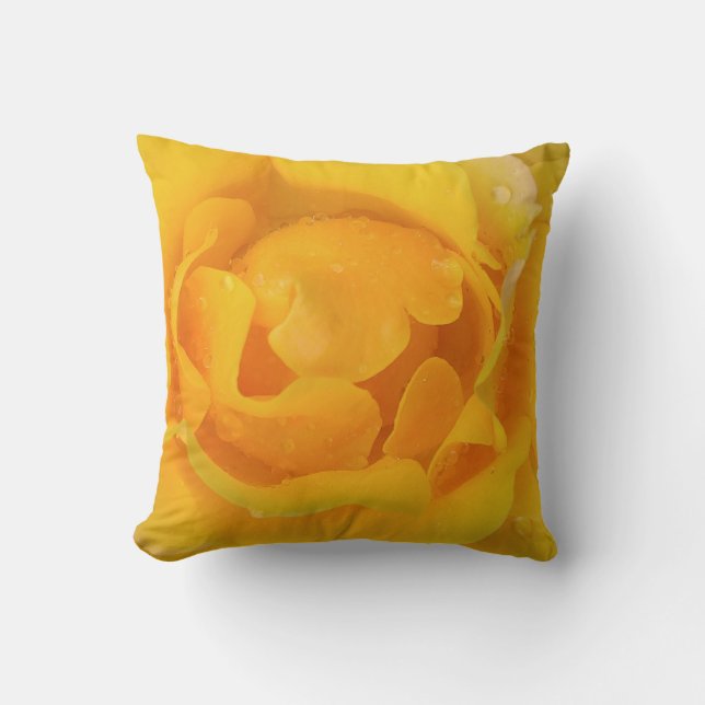Romantic Yellow Rose Water Drops Throw Pillow (Front)