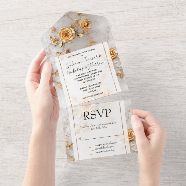 Romantic Yellow Roses All In One Invitation (Tearaway)