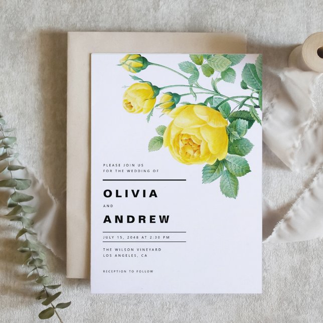 Romantic Yellow Roses Botanical Wedding Invitation (Romantic Yellow Roses Botanical Wedding Invitation)
