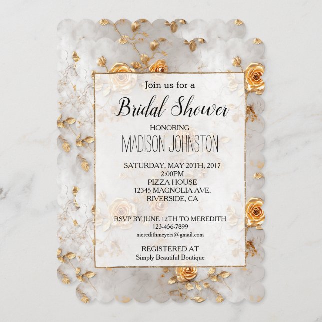 Romantic Yellow Roses Bridal Shower Invitation (Front/Back)