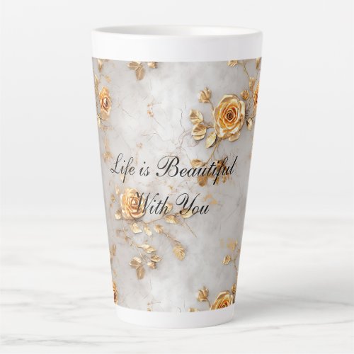 Romantic Yellow Roses Latte Mug