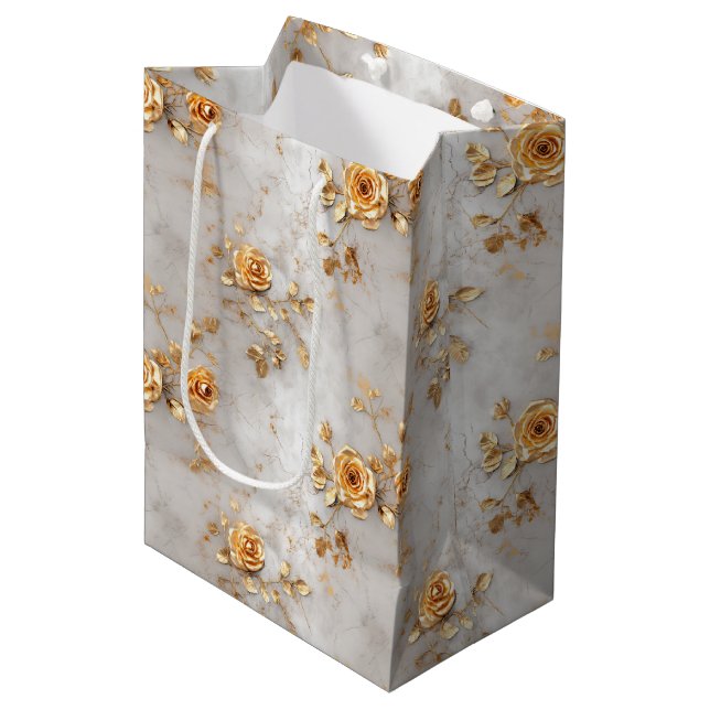 Romantic Yellow Roses Medium Gift Bag (Front Angled)