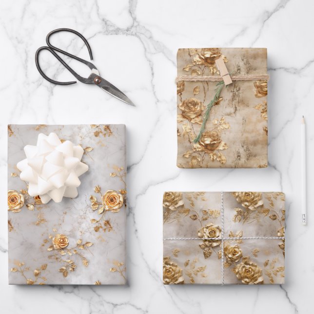 Romantic Yellow Roses Wrapping Paper Sheets (Front)