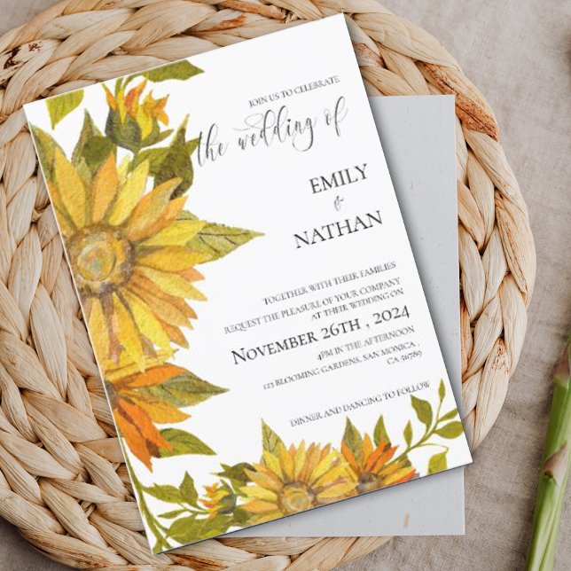 Romantic Yellow Sunflower Floral Wedding Invitation (Romantic Yellow Sunflower Floral Wedding Invitation)