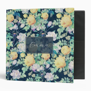 Romantic Yellow White roses floral Blue Design 3 Ring Binder