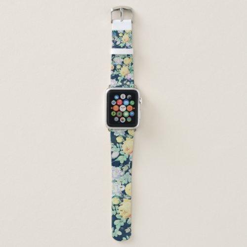 Romantic Yellow White roses floral Blue Design Apple Watch Band