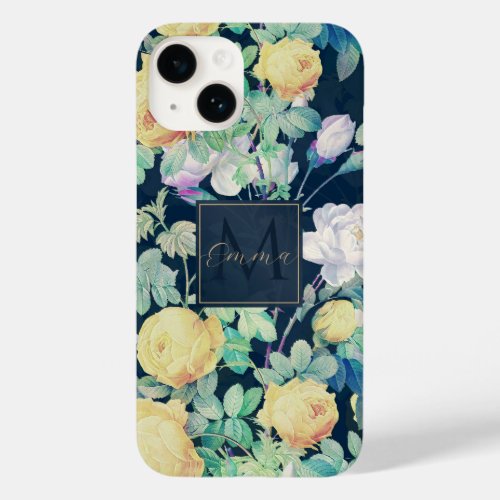 Romantic Yellow White roses floral Blue Design Case_Mate iPhone 14 Case