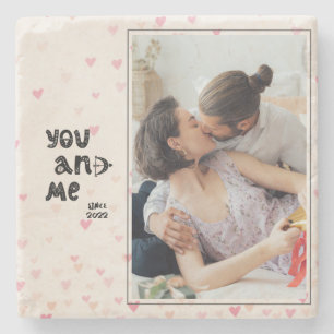 Romantic You and Me Hearts Photo Stone Coaster