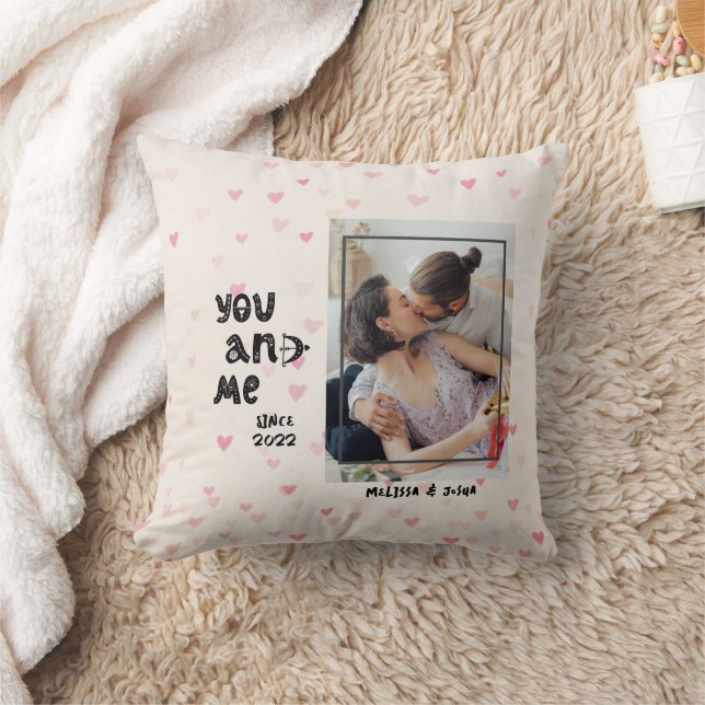 Romantic You and Me Hearts Photo  Throw Pillow (Blanket)