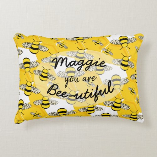 Romantic You Are Bee_Utiful Honey Bee Personalised Accent Pillow