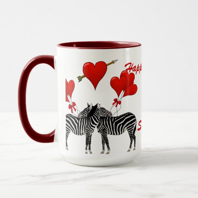 Romantic zebra love heart Valentines Mug (Left)