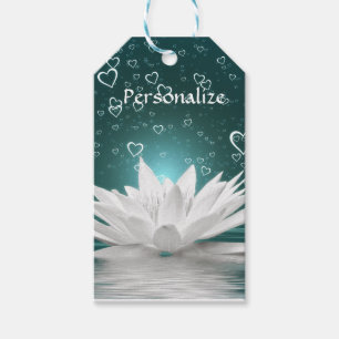 Romantic Zen White Lotus & Hearts Personalize Gift Tags