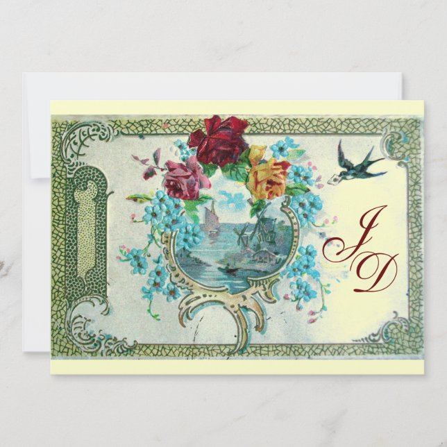 ROMANTİCA 3 MONOGRAM gold metallic paper Invitation (Front)