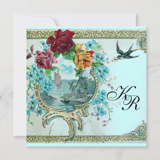 ROMANTİCA 3 MONOGRAM Pink Blue Wedding Announcement (Front)