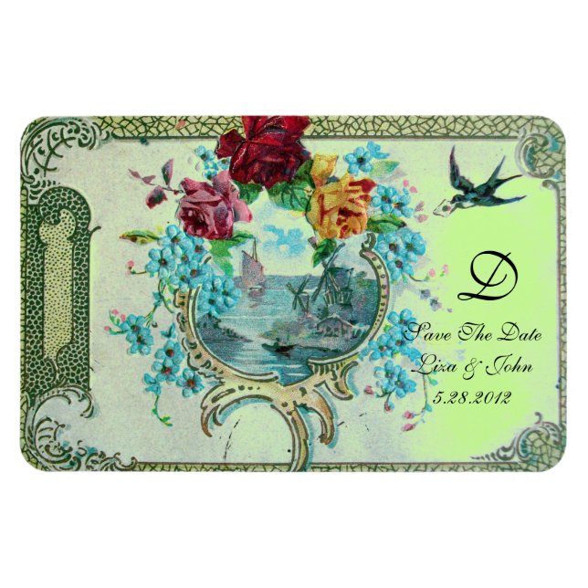 ROMANTİCA  3 MONOGRAM ,Save The Date,green Magnet (Horizontal)