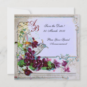 ROMANTICA  4 MONOGRAM ,Blue Invitation