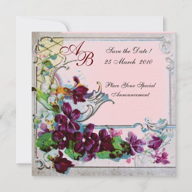 ROMANTICA  4 MONOGRAM, Pink Invitation (Front)